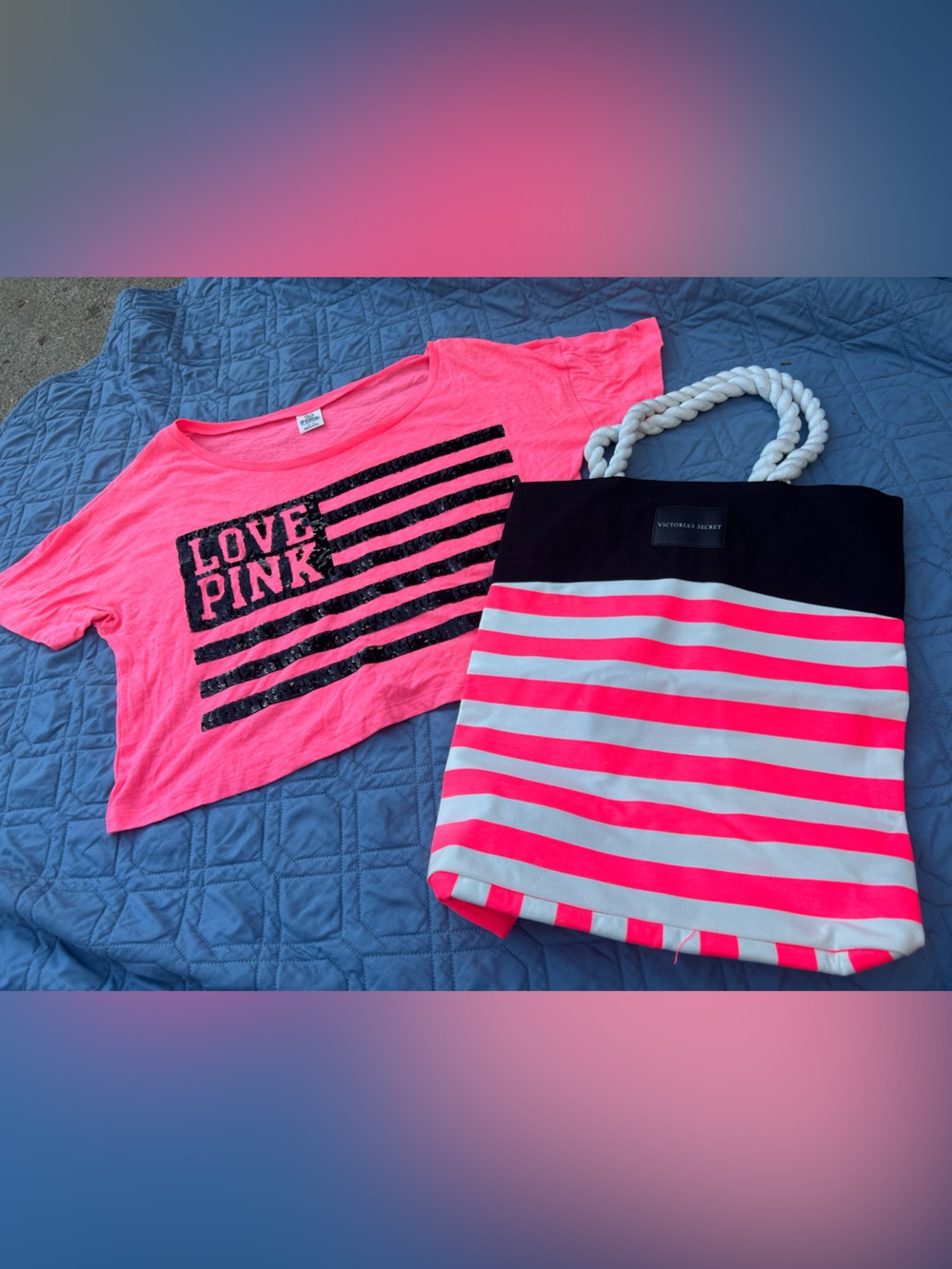 PINK Victoria's Secret Hot Pink Tee and beach bag